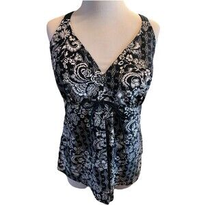 Sweet Escape Tankini Top Size 16W Swimwear Modest Overlay Black Built in Bra EUC